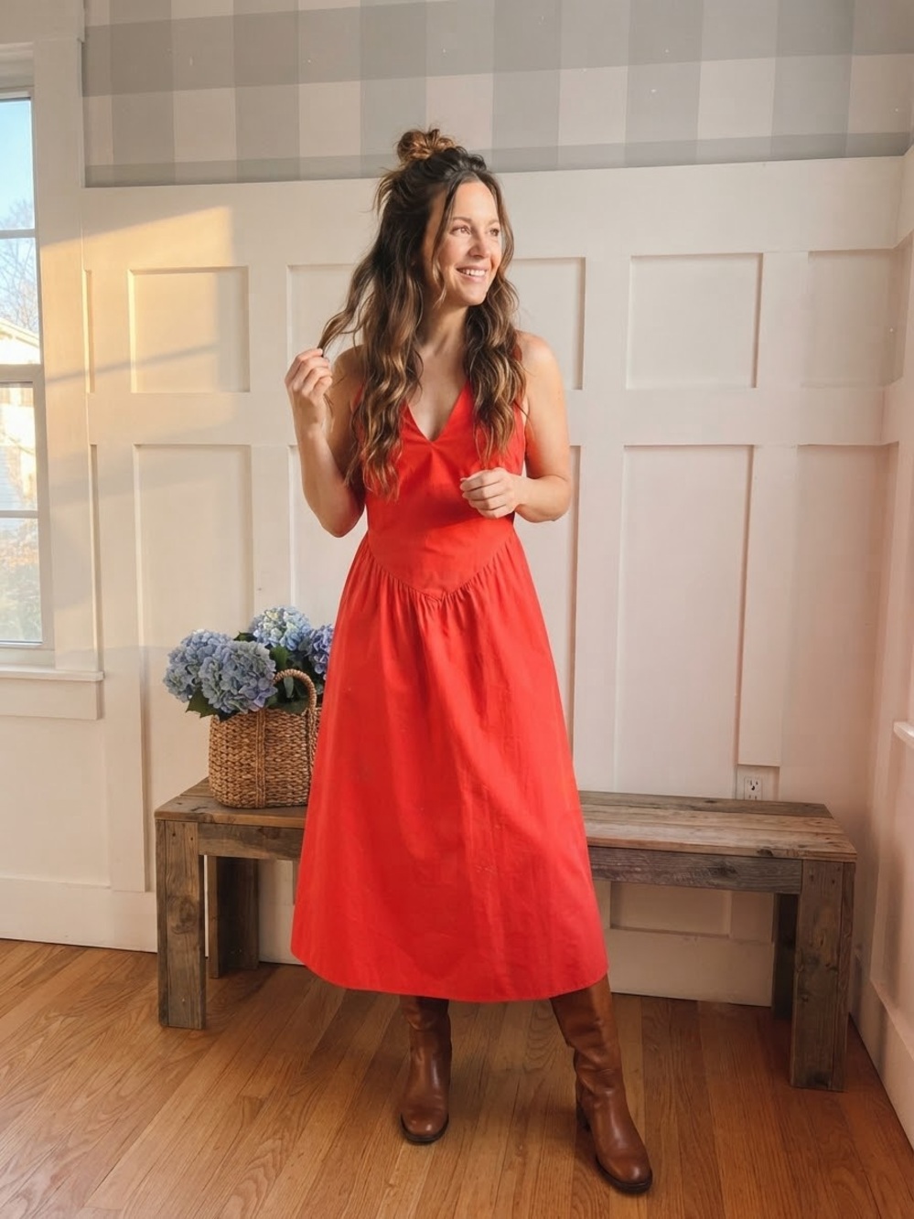 Old Navy Red V-Neck Sleeveless Midi Dress Large